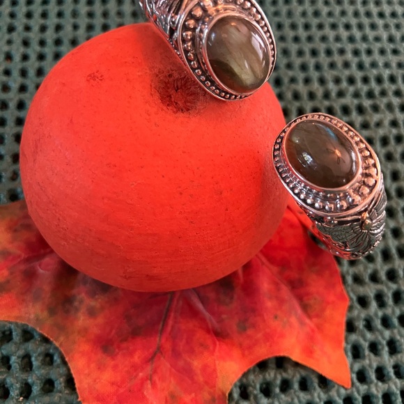 Samuel B Benham Labradorite Cabochons Ornate Bali Sterling 18K Cuff Bracelet - Picture 12 of 13